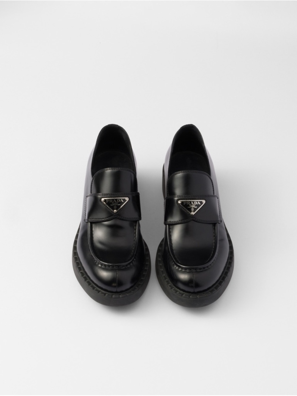 Prada Black Leather Platform Loafers size US7.5 IT37.5 authentic